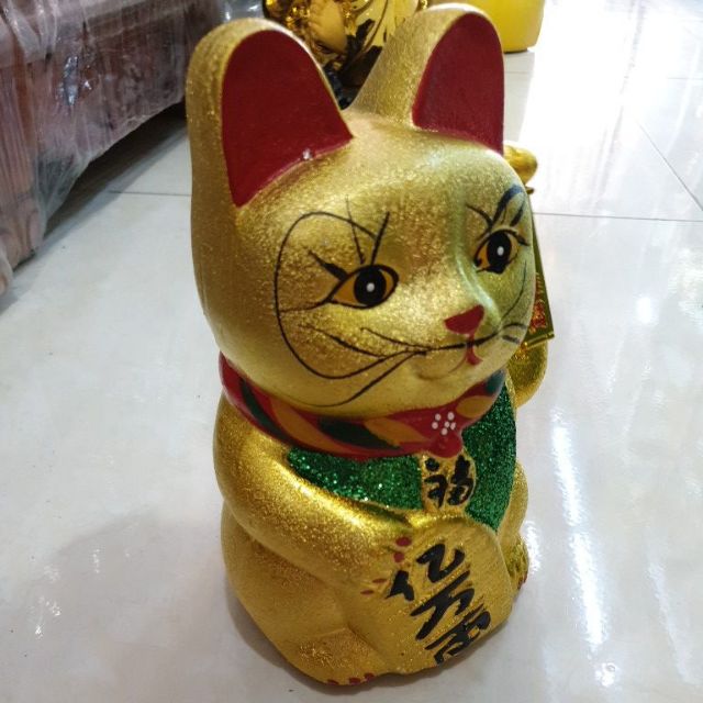 Mèo thần tài sứ kim sa màu vàng cao 21cm