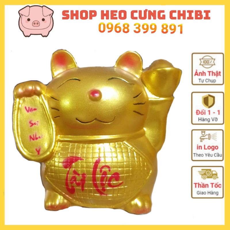 Lợn đất Heo đất tiết kiệm MÈO THẦN TÀI vàng đồng mang lại may mắn Tài Lộc cho gia chủ