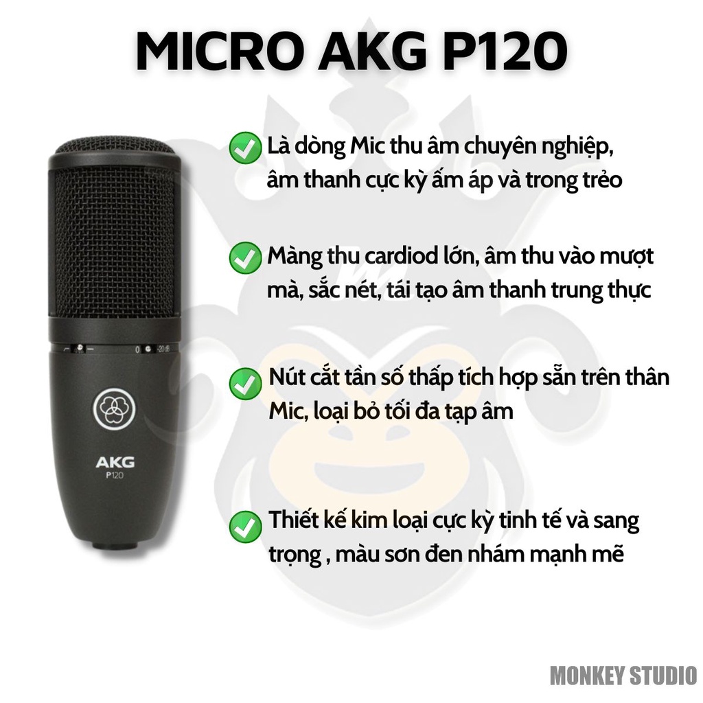 Mic Livestream | Micro thu âm Sound Card Focusrite Solo Gen 3 & Mic AKG P120 Hát Live Chuyên Nghiệp, Monkey Studio