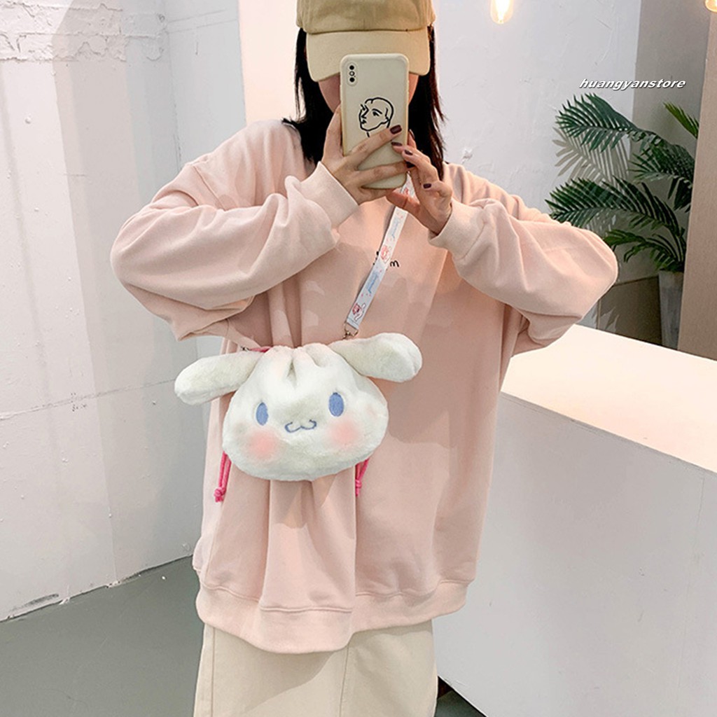 HY/ Túi đeo chéo hình thỏ hoạt hình dễ thương bằng chất liệu lông nhung xinh xắn cho nữ