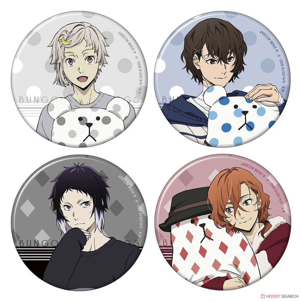 Huy hiệu cài áo in hình nhân vật BUNGOU STRAY DOGS VĂN HÀO LƯU LẠC ver ÔM GẤU phụ kiện anime chibi xinh xắn