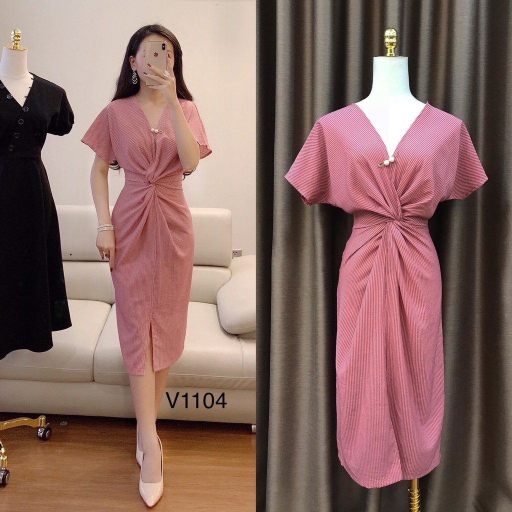 [ xả kho ] MiD Đầm hẻ hồng V1104 Mie Design ảnh thật