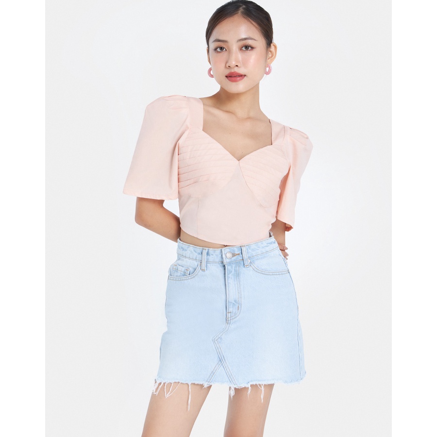 Áo Croptop JUNO Kiểu Tay Phồng Xếp Ly Ngực JNAKI010