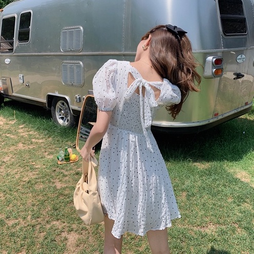 Đầm Cổ Chữ V Họa Tiết Chấm Bi 44932