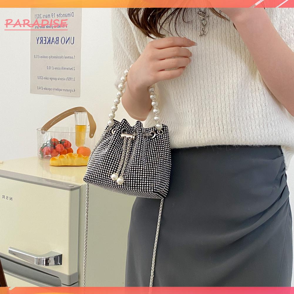 Túi Xách Dây Rút Đính Đá Ngọc Trai Giả Thời Trang