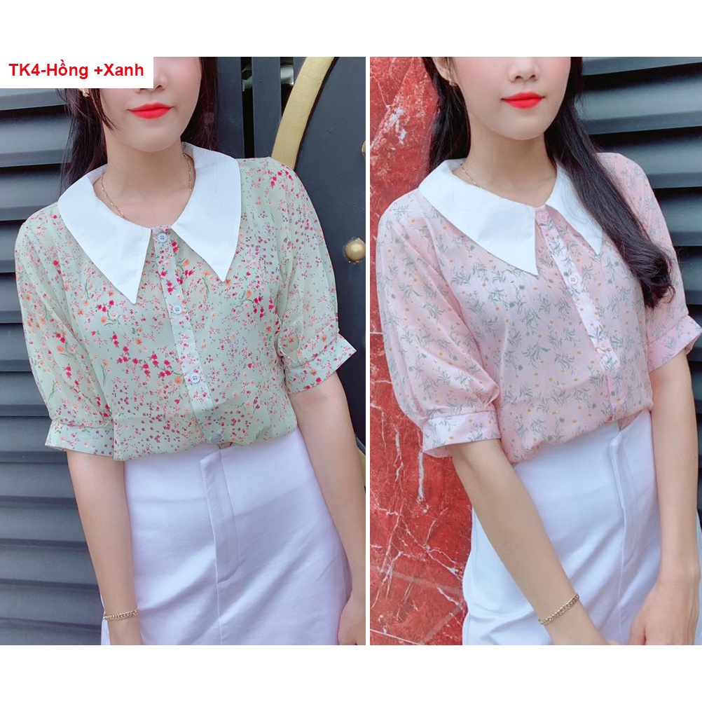 TK4 ÁO SƠ MI VOAN HOA PHỐI CỔ TRẮNG SALE LẺ SIZE