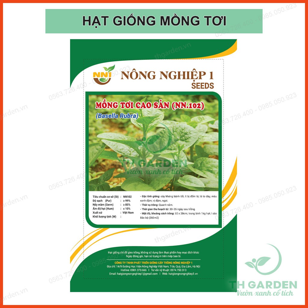 Hạt Giống Mùng Tơi Xanh Thân Mập Cao Sản - Gói 20 gram - Tỷ lệ nảy mầm rất cao trên 80% - Học Viện Nông Nghiệp Việt Nam