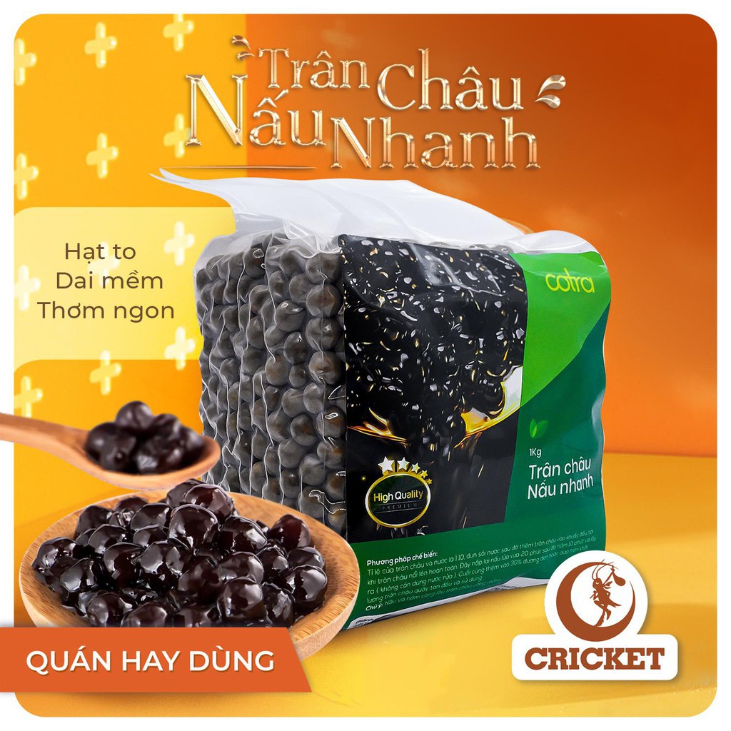 Trân Châu Đen Nấu Nhanh Cotra (Túi 1kg) Caramel, Trắng, Hoàng kim làm trà sữa trân châu đen ngon như trân châu đài loan