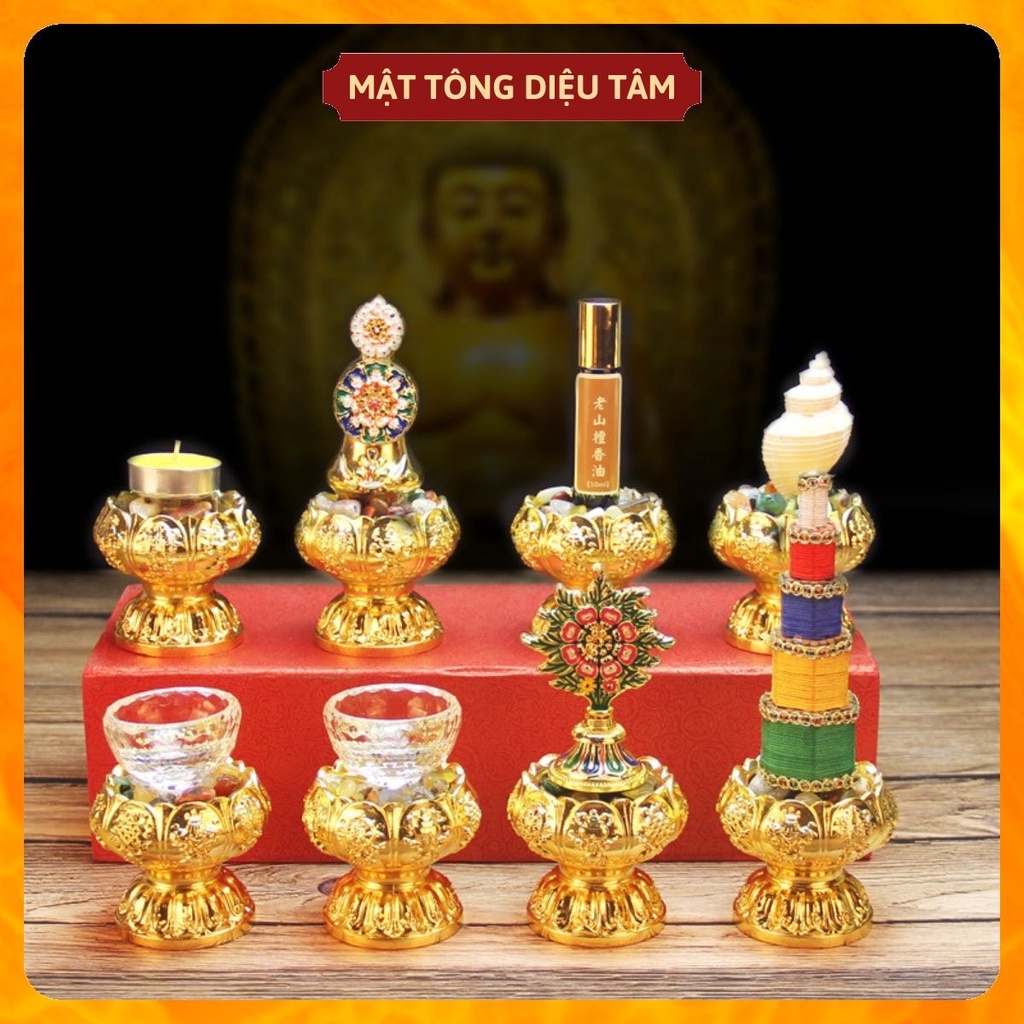 Bộ 8 món bát bảo cát tường cúng dường Tam Bảo đồ thờ cúng Mật Tông Tây Tạng