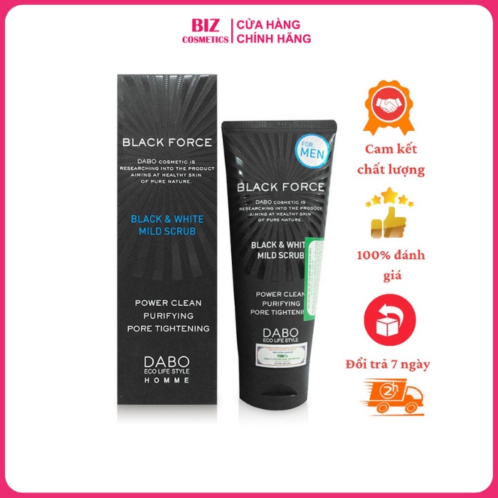 Sữa rửa mặt cao cấp dành cho nam Dabo Black Force Black & White Mild Scrub 120ml