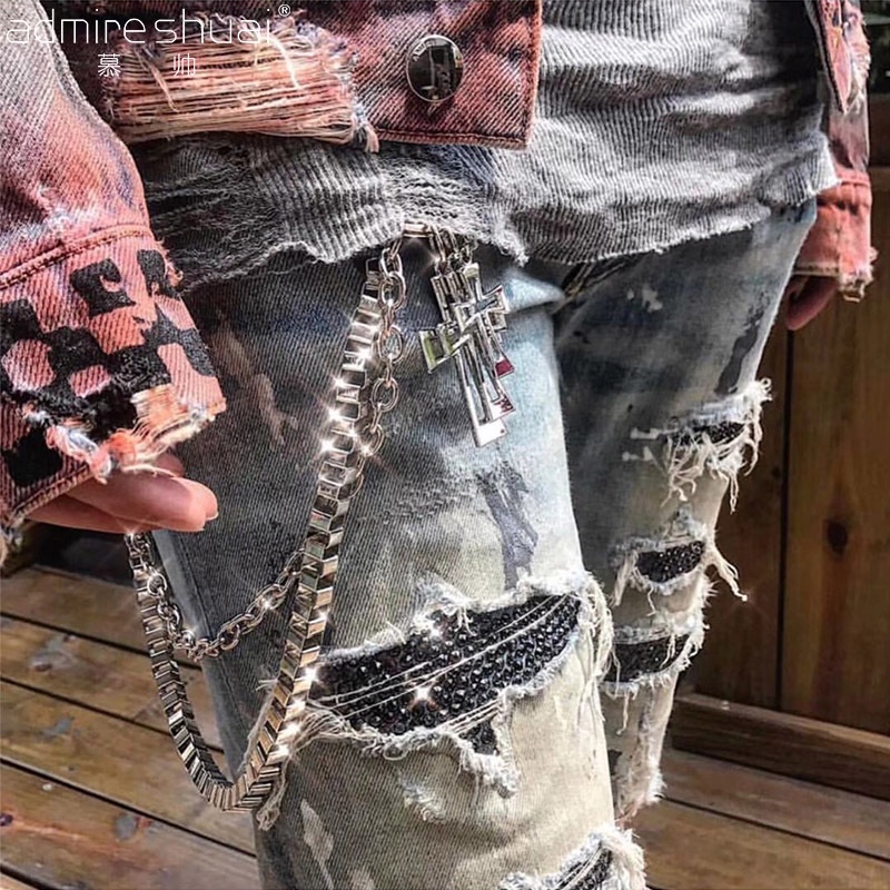 Dây Xích Kim Loại Mặt Chữ Thập Trang Trí Quần Phong Cách Hiphop