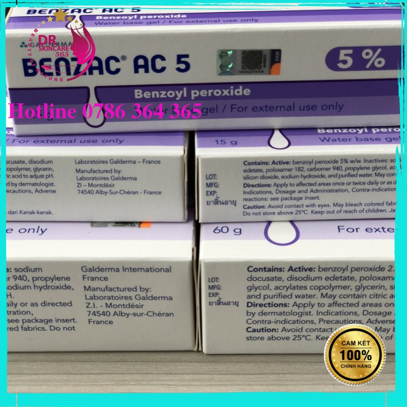 Gel chấm giảm mụn Benzac 2,5%-5% Benzoyl Peroxide 15g - DrSkincare365