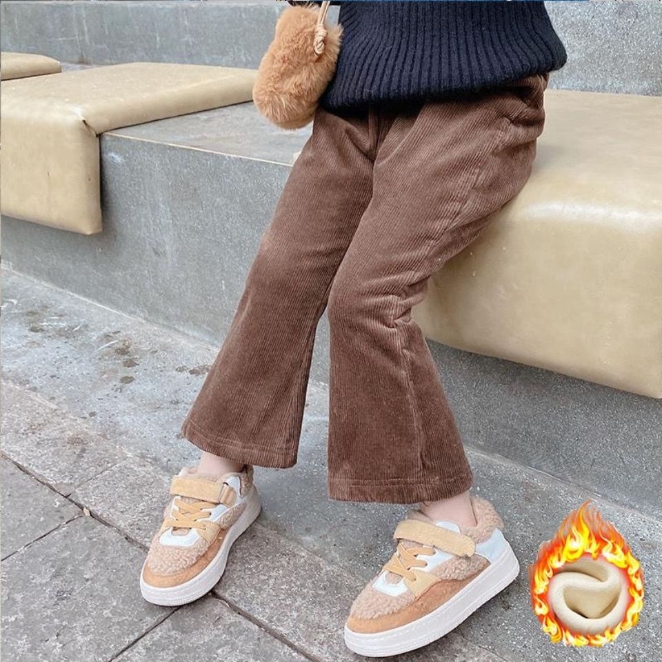 Quần dài ống loe lót nhung dày dặn giữ ấm thời trang thu đông cho bé gái