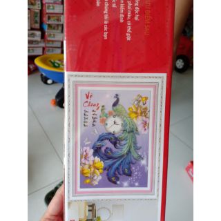 Tranh đính đá vợ chồng chim công tuyệt đẹp khổ dọc kt 63*46cm(hình thật)