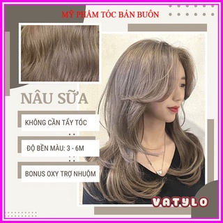 Thuốc nhuộm tóc màu NÂU SỮA không cần thuốc tẩy tóc Tặng Găng Tay Mũ Ủ , Trợ Nhuộm