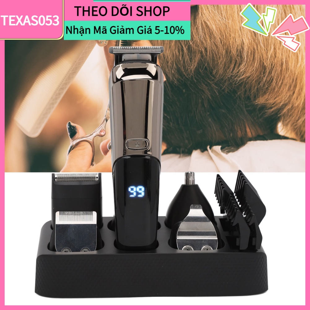 [Hàng Sẵn] Tông đơ cắt tóc điện 6 trong 1 đa năng Màn hình LED có thể giặt được【Texas053】