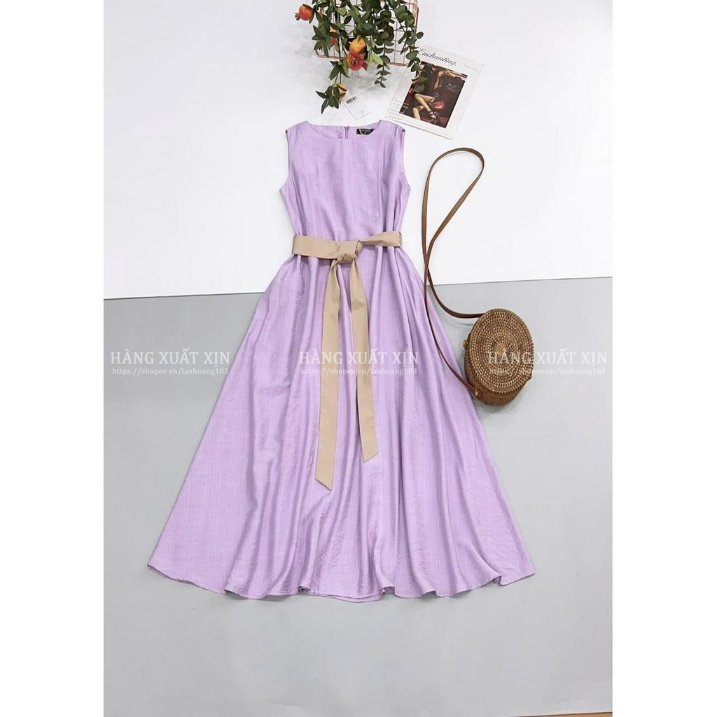 Váy suông tím TOP.SHOP kèm đai vải đũi mềm mát