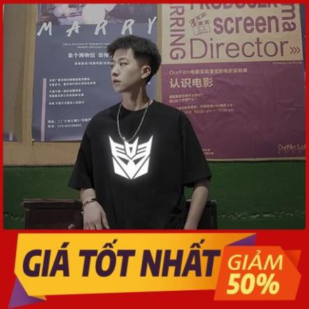 Áo phông nam nữ phản quang tay lỡ unisex màu đen siêu đẹp TRANSFORMER - áo thun 360 unisex form rộng mix quần jean new
