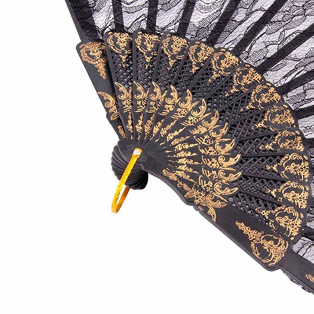 ANTIONE 1pcs Chinese Vintage Black Fancy Dress Folding Lace Hand Fan Bar Dancing New Wedding Hot Sale Costume Party/Multicolor
