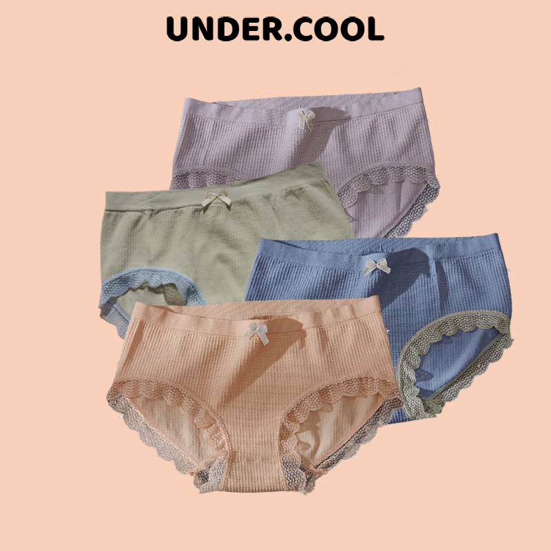 Quần Lót Nữ UNDERCOOL Cotton Viền Ren Phối Nơ Thoáng Mát, Co Giãn Không Hằn
