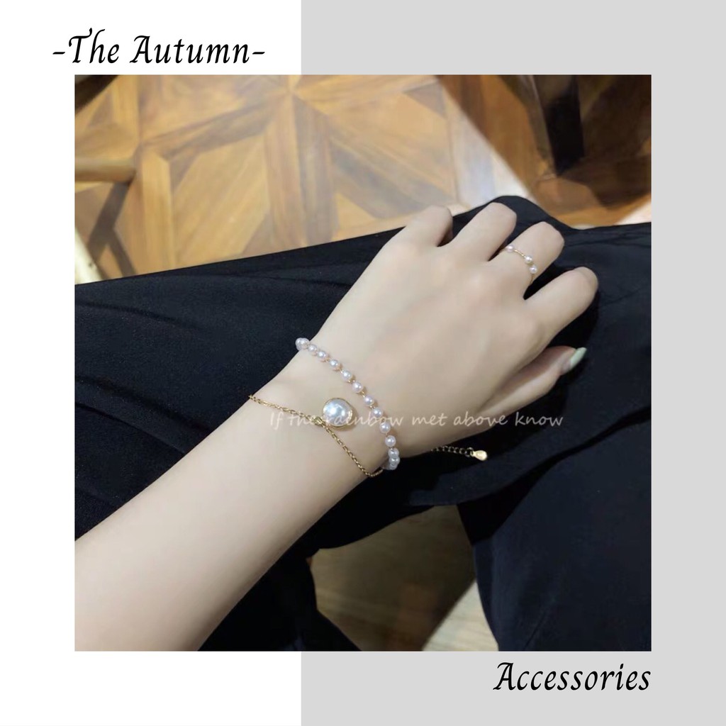 Vòng tay mạ vàng đính ngọc trai nhân tạo kiểu cách đơn giản Hàn Quốc cho nữ - The Autumn Accessories