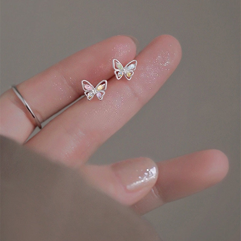 Bông Tai Hình Bướm Rỗng Đính Đá Zircon Nhiều Màu Sang Trọng Phong Cách Hàn Quốc Cho Nữ