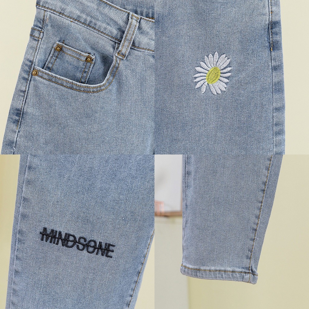 Quần baggy jean nữ thêu hoa đẹp giá rẻ lưng cao chất jean mềm mịn cao cấp thời trang AMISHASHOP98 AMSAll03 | BigBuy360 - bigbuy360.vn