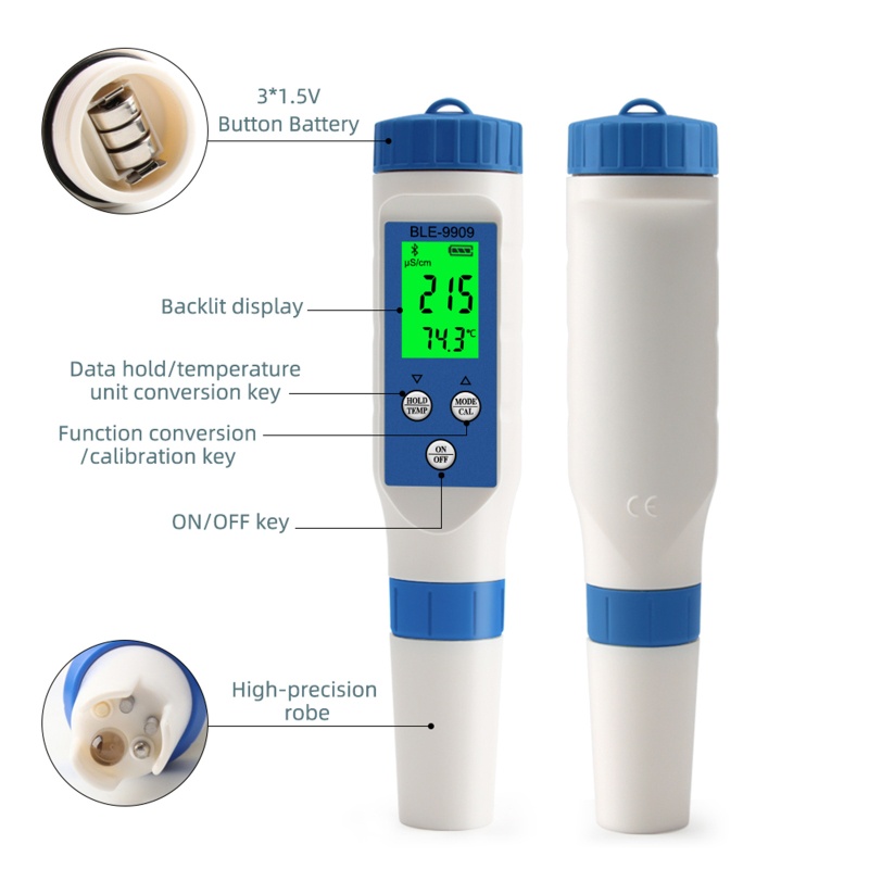Bút Kiểm Tra Chất Lượng Nước 5 Trong 1 TDS / EC / PH / Salinity / Nhiệt Độ Nước