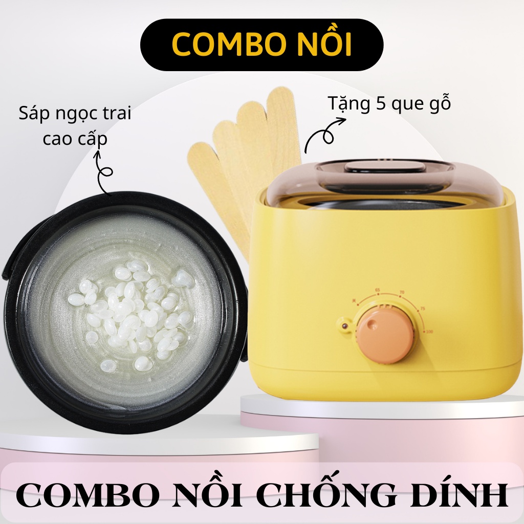 Combo Nồi Nấu Sáp Wax Lông Chống Dính Thế Hệ Mới + 100gr Sáp Cao Cấp + 5 Que Gỗ