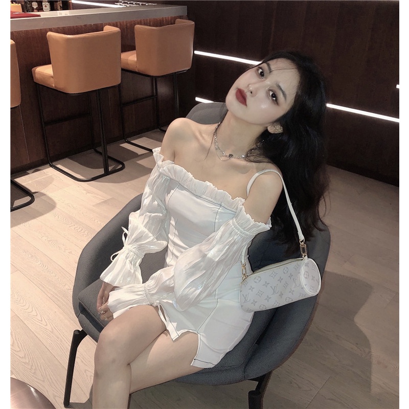 Đầm body trắng ngang vai