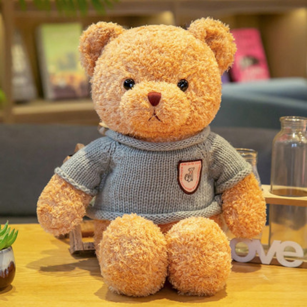 Gấu bông Teddy mặc áo len gối ôm thú nhồi bông lông xù cao cấp size vừa DUMPA STORE