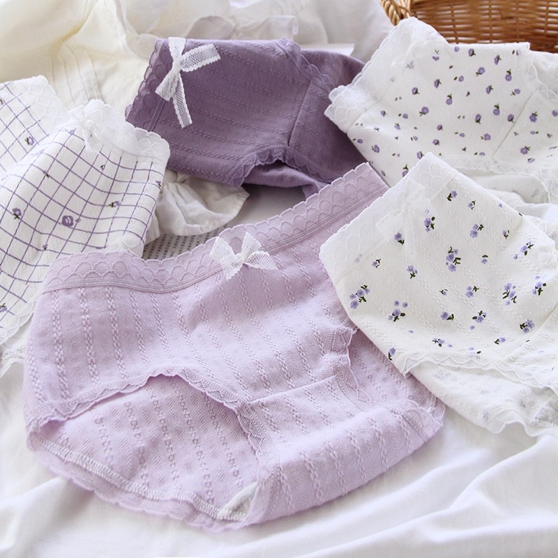 Quần Lót Nữ Cotton Sợi Tre Tone Màu Tím Họa Tiết Hoa Diên Vĩ Kháng Khuẩn Cao Cấp QL044