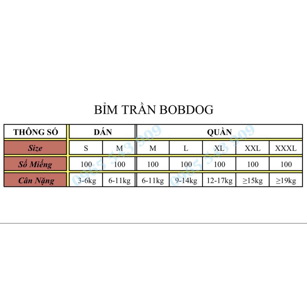 Bỉm trần BobDog ,tã Dán/Quần [50 miếng,100 miếng] đủ size S-M-L-XL-XXL-3XL-4XL