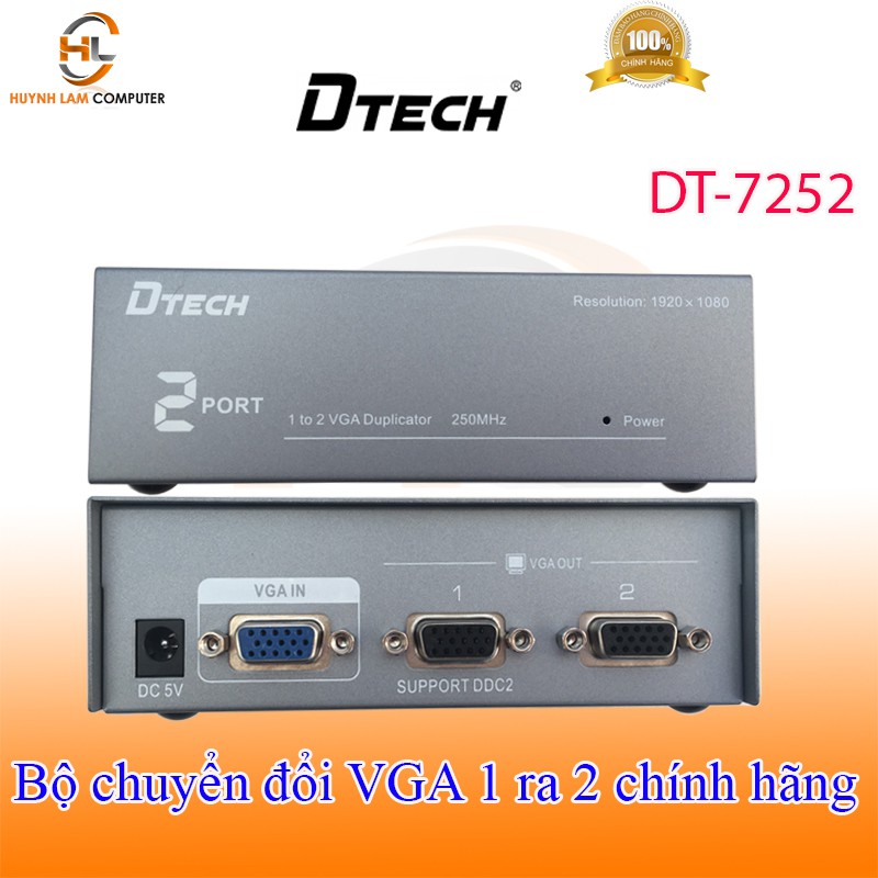 Bộ chia VGA 1 ra 2 DTech DT7252 chống va đập, hoen gỉ