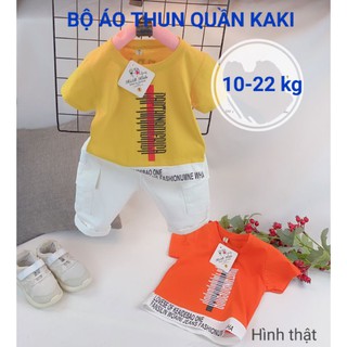 BỘ BÉ TRAI ÁO THUN QUẦN KAKI TRẮNG HAIVANCO cho bé từ 10 đến 22 kg mềm mại và thoáng mát đi học đi chơi đều đẹp