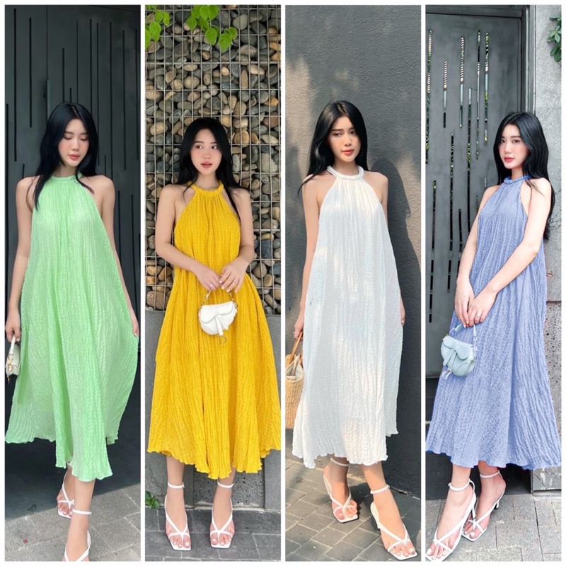 ĐẦM XỐP CỔ YẾM MIDI 4 MÀU