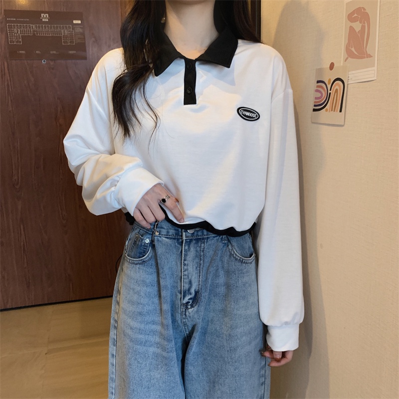 Áo thun lửng SUXI tay dài cổ polo đơn giản thời trang mùa xuân cho nữ