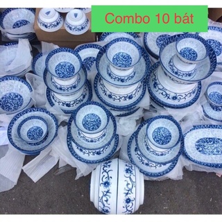 Combo 10 bát đĩa xanh lam - bộ bát đĩa cao cấp giả cổ cao cấp