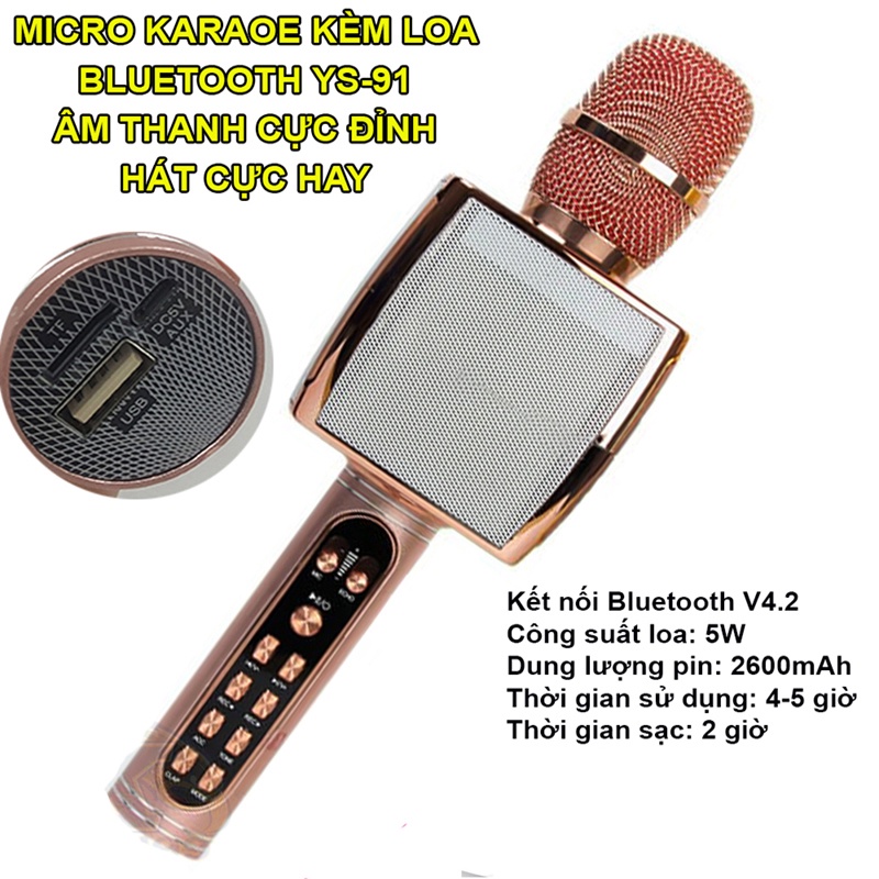 Combo Micro bluetooth Karaoke YS91 - Vừa hát vừa Livestream & tặng kèm Ma1 - dây chia tai nghe - tai phone/LEX AUDIO