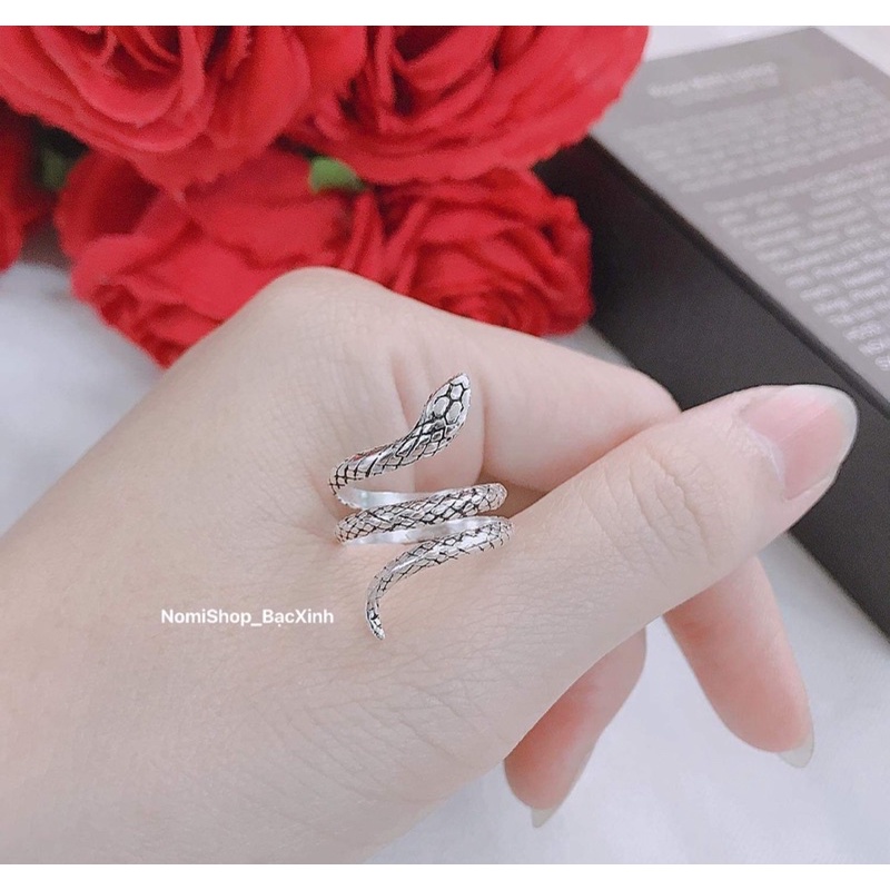 Nhẫn bạc Rắn cuốn 3 vòng, Nam Nữ đều đeo được thời trang cá tính độc đáo Mainomi Shop Bạc Xinh