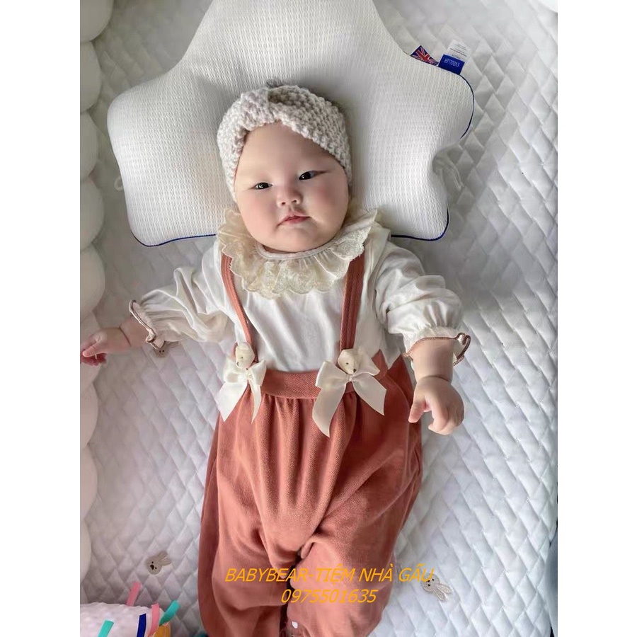 Body gắn nơ gấu bé gái xinh xắn đáng yêu dài tay dài chân chất liệu len tăm cao cấp cho bé