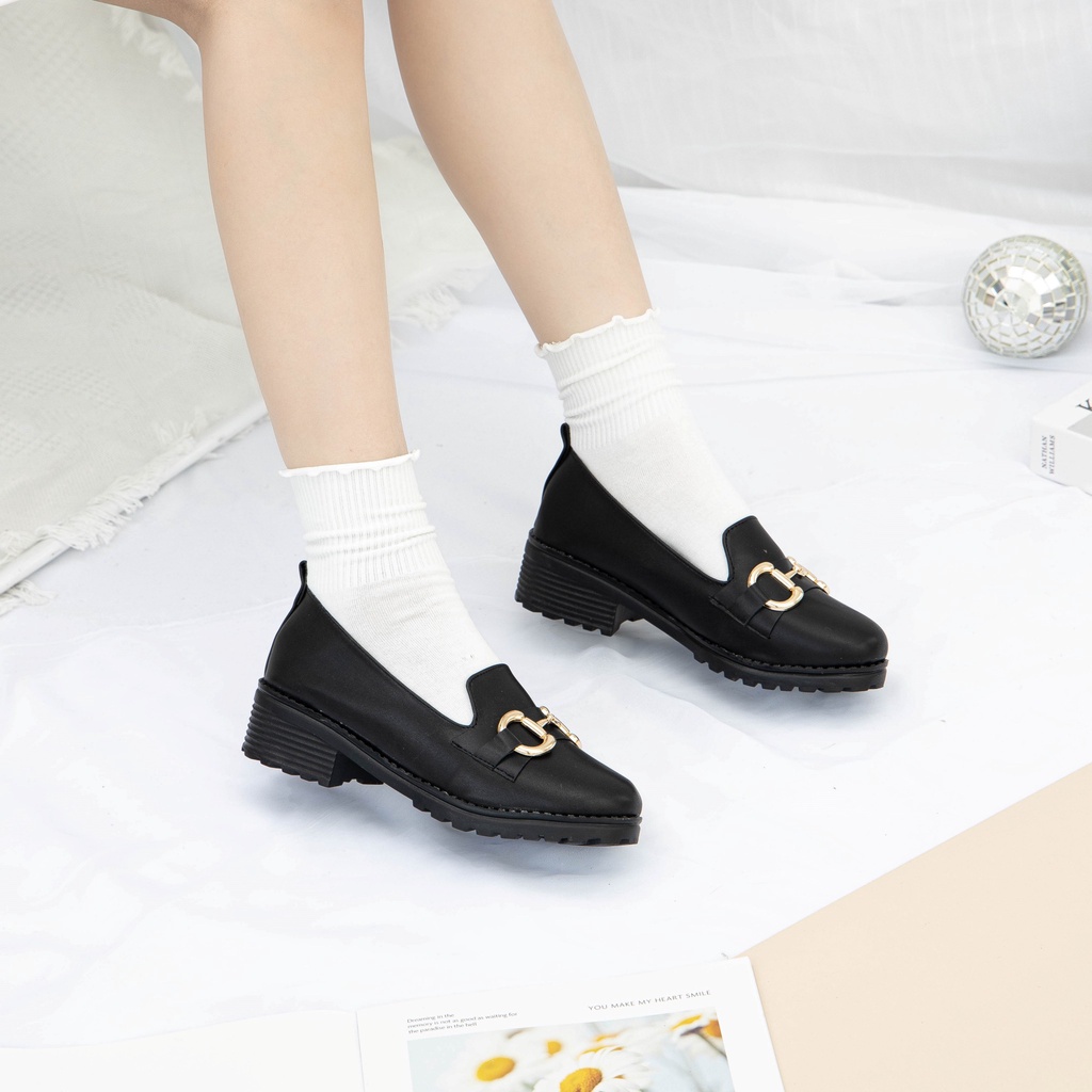Giày MWC 9608 - Giày Oxford Nữ Đế 3cm Đính Kim Loại Phong Cách Vintage