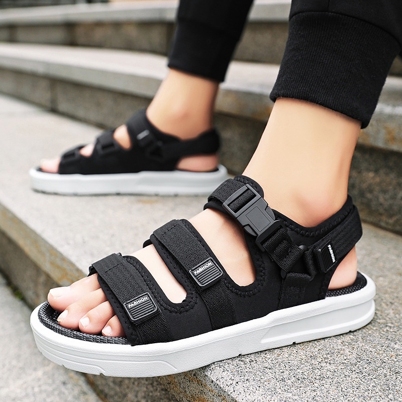 Sandal nữ, nam [Lù Store] Dép quai hậu, xăng đan 3 quai hai màu đen kem size 36-43 hàng VNXK