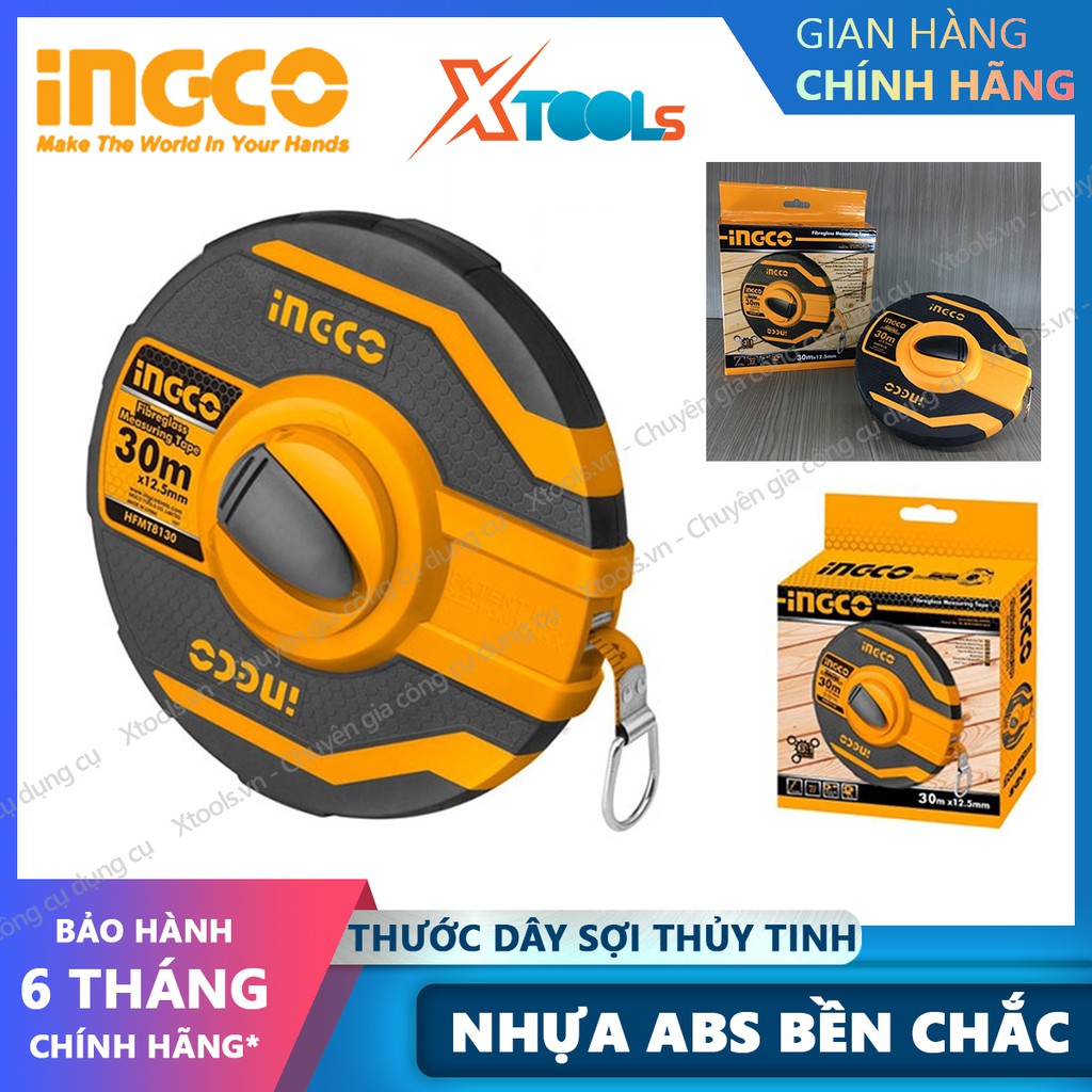 Thước dây cuộn sợi thủy tinh INGCO 20-30mx12.5mm, thước cuốn đa năng vỏ nhựa ABS bọc cao su siêu bền, tốc độ cuốn nhanh