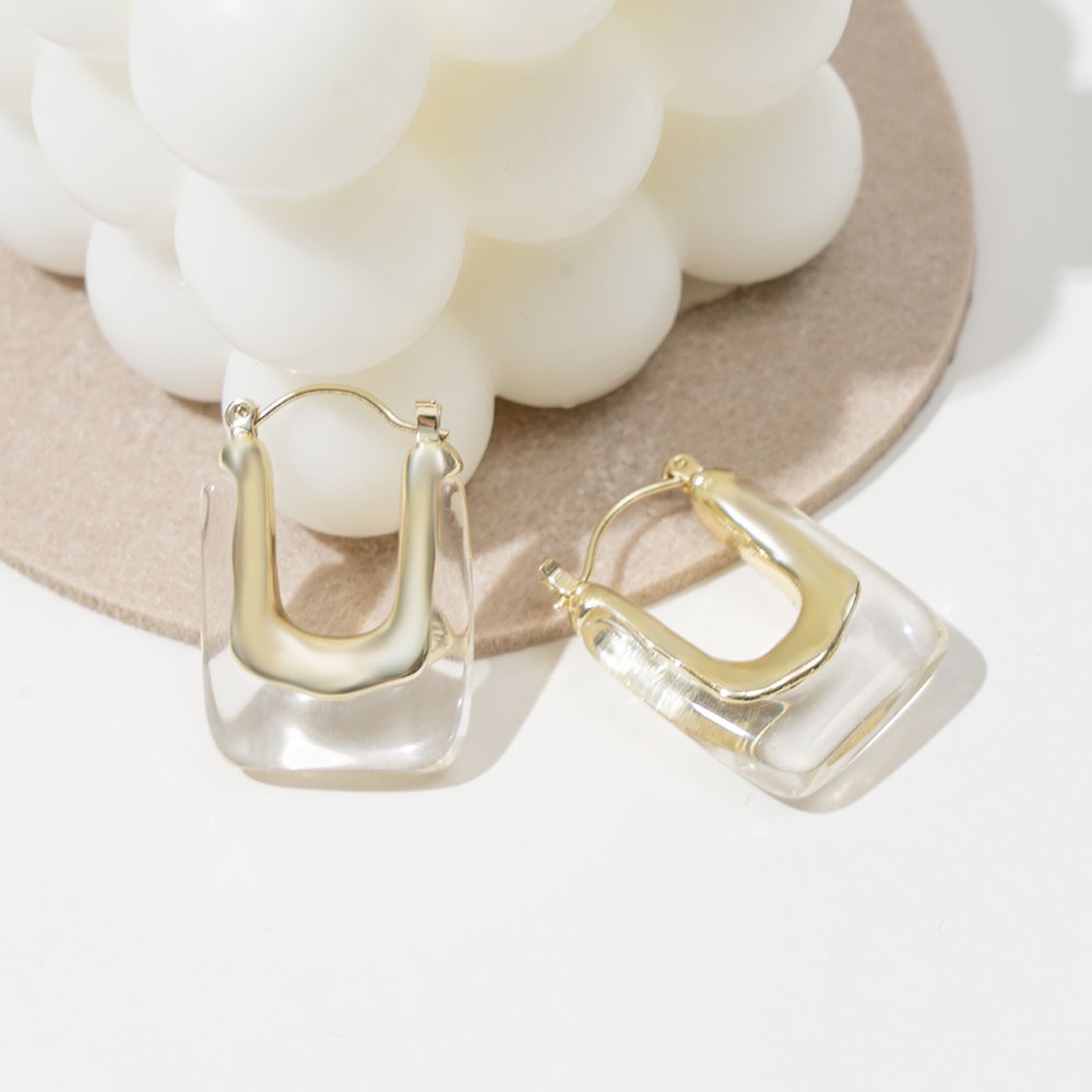 Đôi khuyên tai hình chữ U bằng acrylic trong suốt phong cách Hàn Quốc thời trang cho nữ Yanqueens Trang sứ Quà tặng