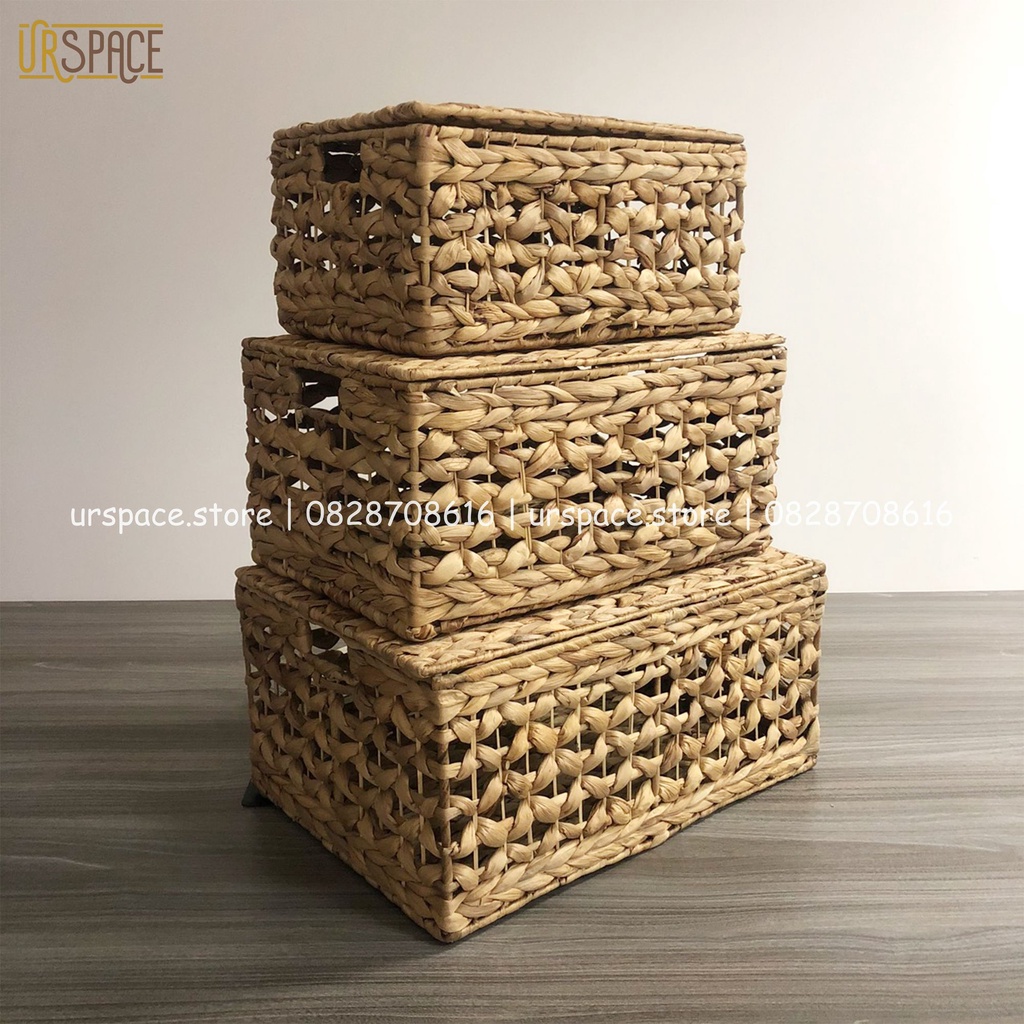 Giỏ lục bình có nắp URSPACE hình chữ nhật đựng quần áo, sách báoo, trang trí decor