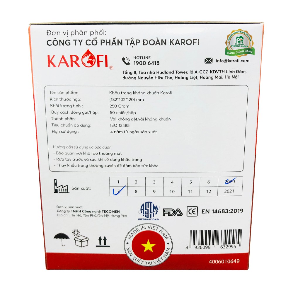 Khẩu Trang Y Tế 4 Lớp Karofi Kháng Khuẩn Cao Cấp (50 chiếc/hộp) | BigBuy360 - bigbuy360.vn