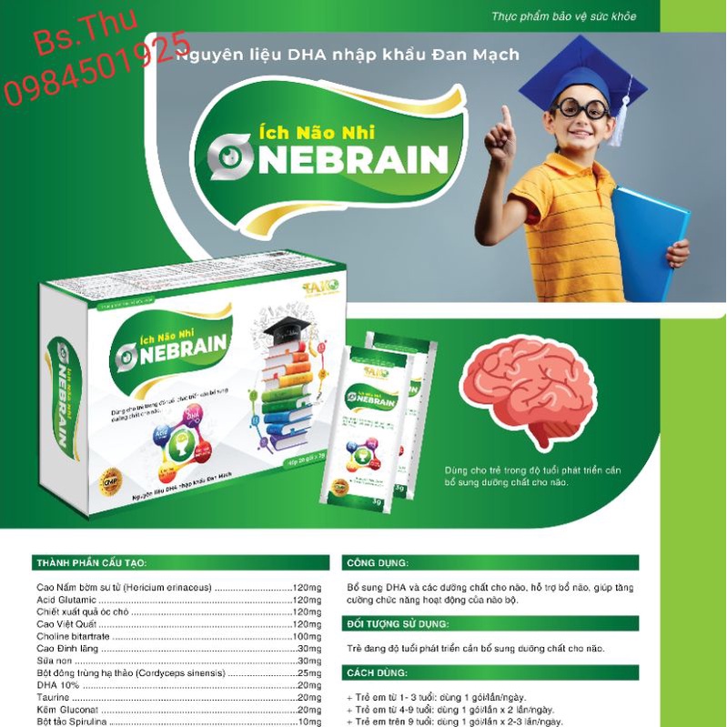 Combo 2hộp cốm bổ não trẻ em BRAIN DHA hoặc ONEBRAIN Ích Não Nhi hộp20gói (thành phần giống GBrain) vị thơm ngon dễ uống