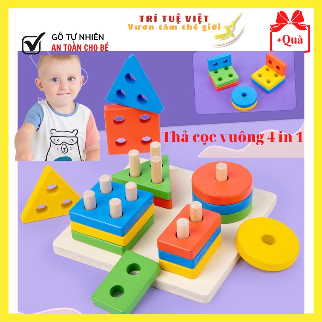 Đồ Chơi cho bé Thả cọc Hình Khối 4 trong 1 đồ chơi giáo dục Montessori Phân Loại an toàn trẻ 0 đến 6 tuổi TRITUEVIET