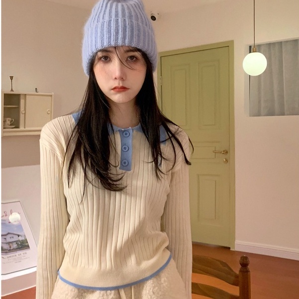 QADCOL Áo Len Tay Dài Cổ polo Thời Trang Cho Nữ